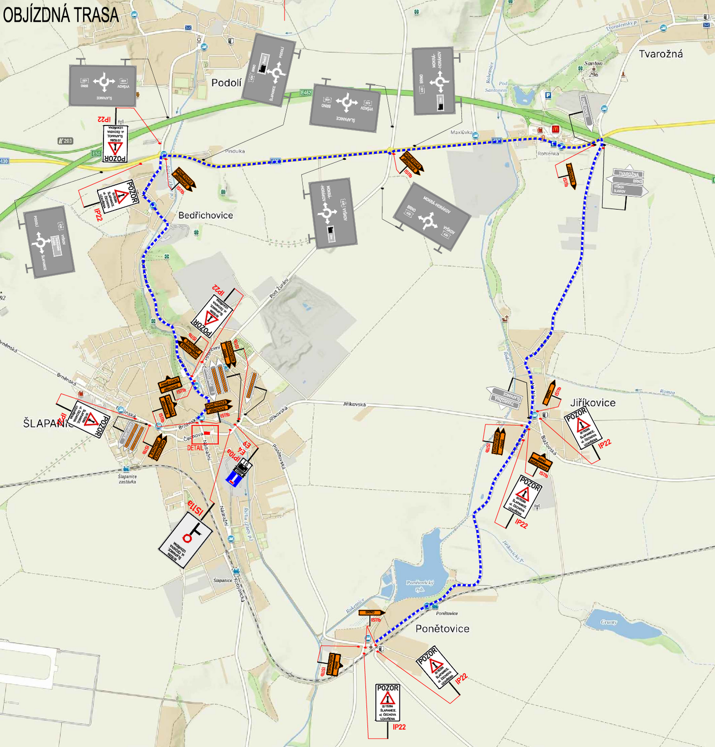 Mapa objízdné trasy